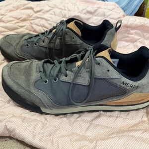 Merrell Men's Gray Suede & Mesh Sneakers with Tan Accents